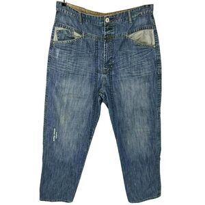 MFG Marithe Francois Girbaud Mens Baggy Blue Jeans Size 40 Distressed